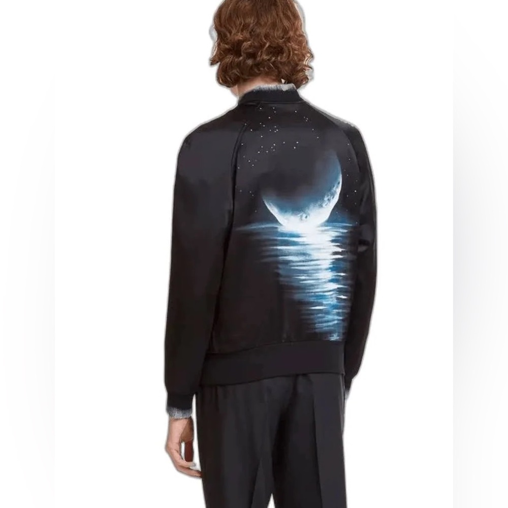 Black Bomber Jacket with Moon Print